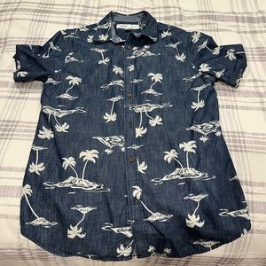 Mens denim tropical button up